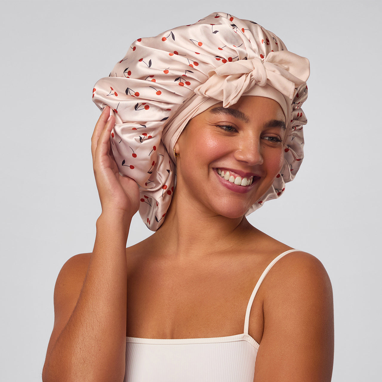 Alternative view of Cherry Print Oversized Satin Bonnet
