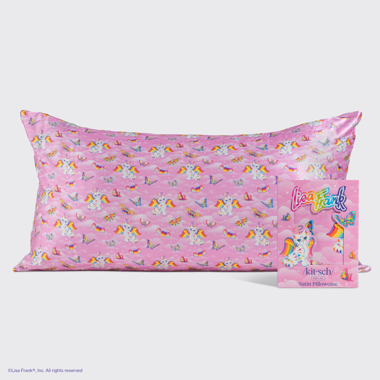Lisa Frank x Kitsch Satin Pillowcase in Angel Kitty - King
