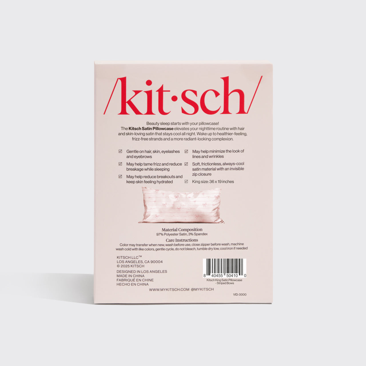 Satin Pillowcase in Striped Bows - King - Image 5