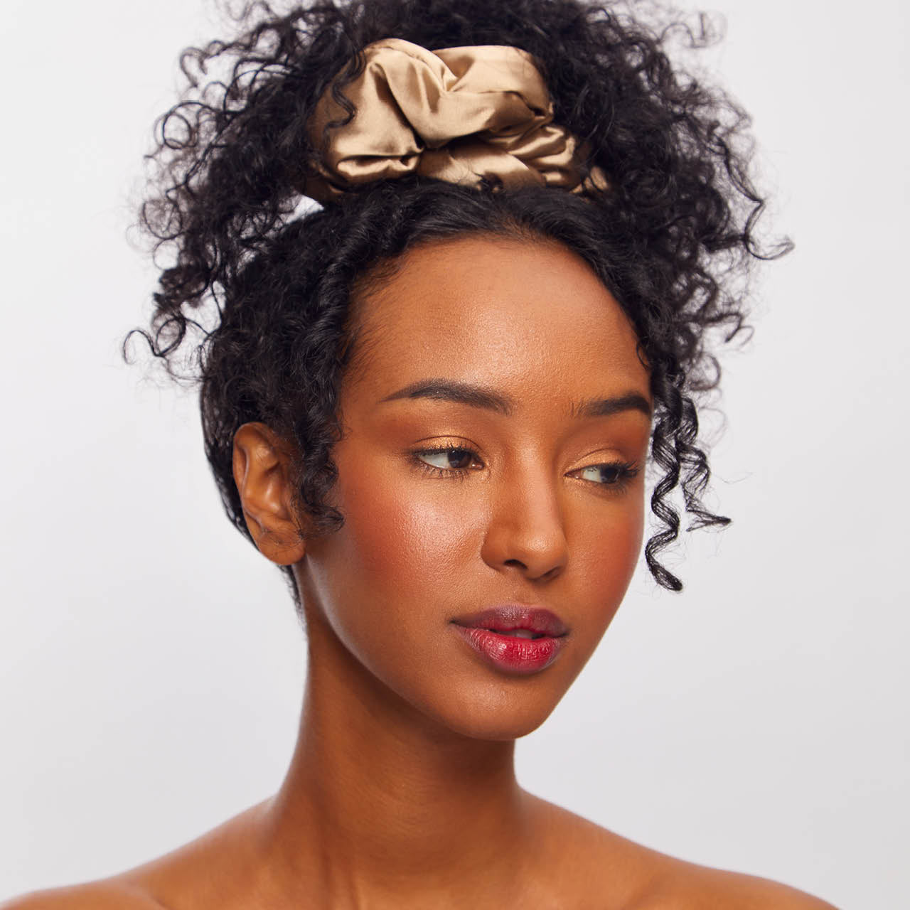 Charcoal & Gold Satin Pillow Scrunchies 2pc Set - Image 4