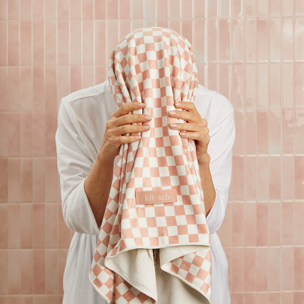Terracotta Checker XL Hair Towel Wrap - Image 3