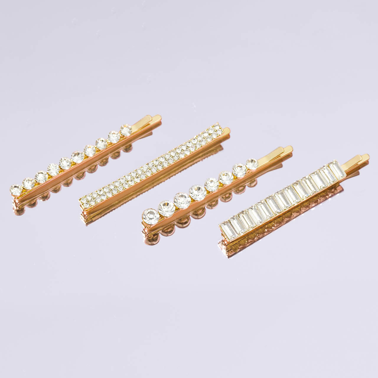 Metal Rhinestone Assorted Bobby Pins 4pc Set - Gold - Image 7