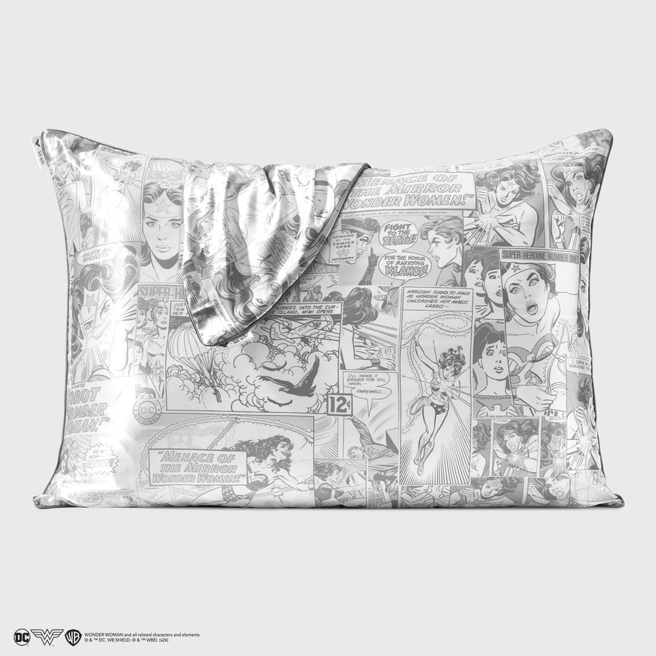 Kitsch x Wonder Woman Satin Pillowcase in Comic Print - Image 5
